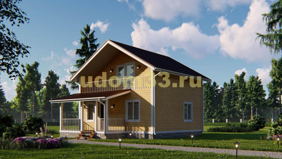 Двухэтажный каркасный дом с балконом. Проект ДК-75 «Ладога»