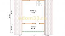 Небольшой каркасный дом 6х6 с балконом. Проект ДК-31 - планировка второго этажа